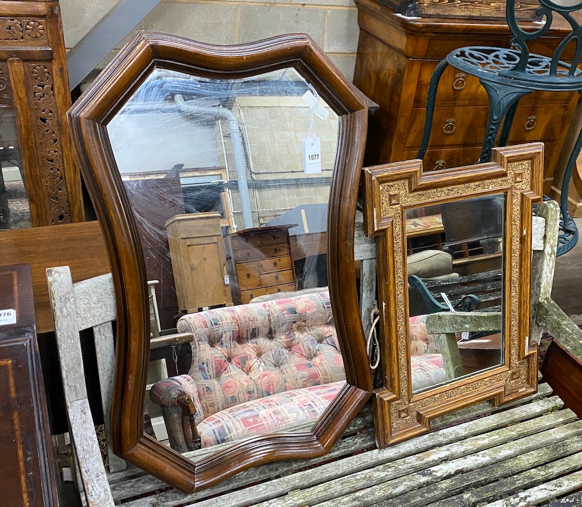 Two stained beech wall mirrors, 90cm and 67cm